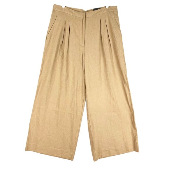 Worthington Women's Linen Blend Wide Leg Tan Cropped Pants Size 16T Pleated NWT - Picture 1 of 11